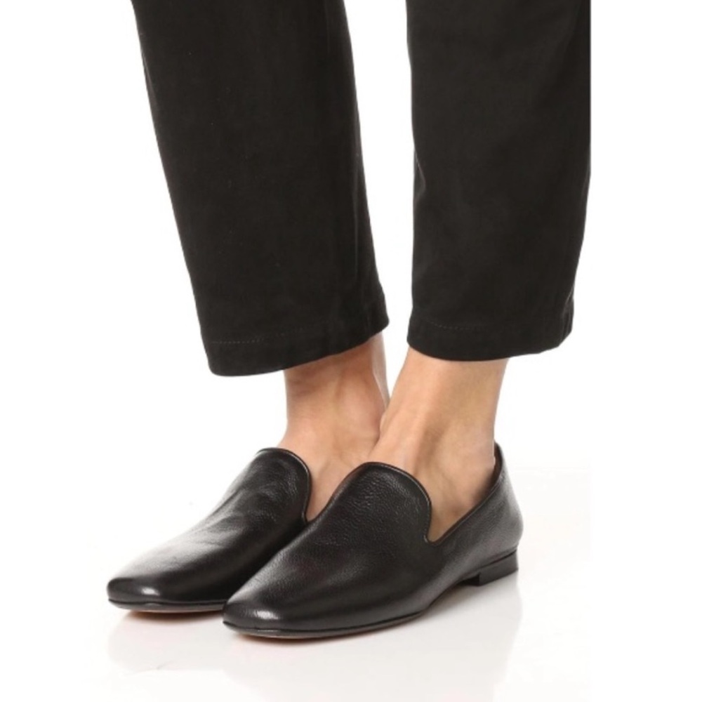 Vince Black Leather Slip-On Loafers